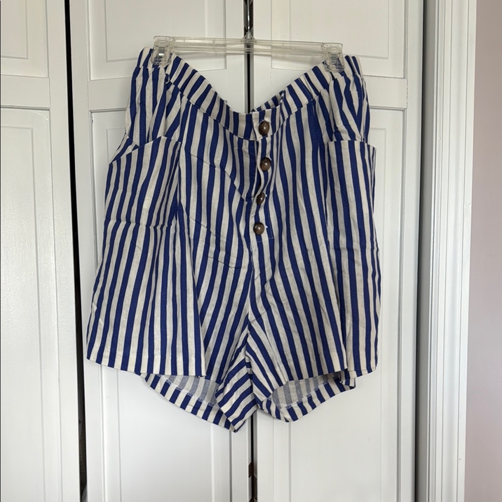 Eloquii High Waist Blue and White Striped Shorts